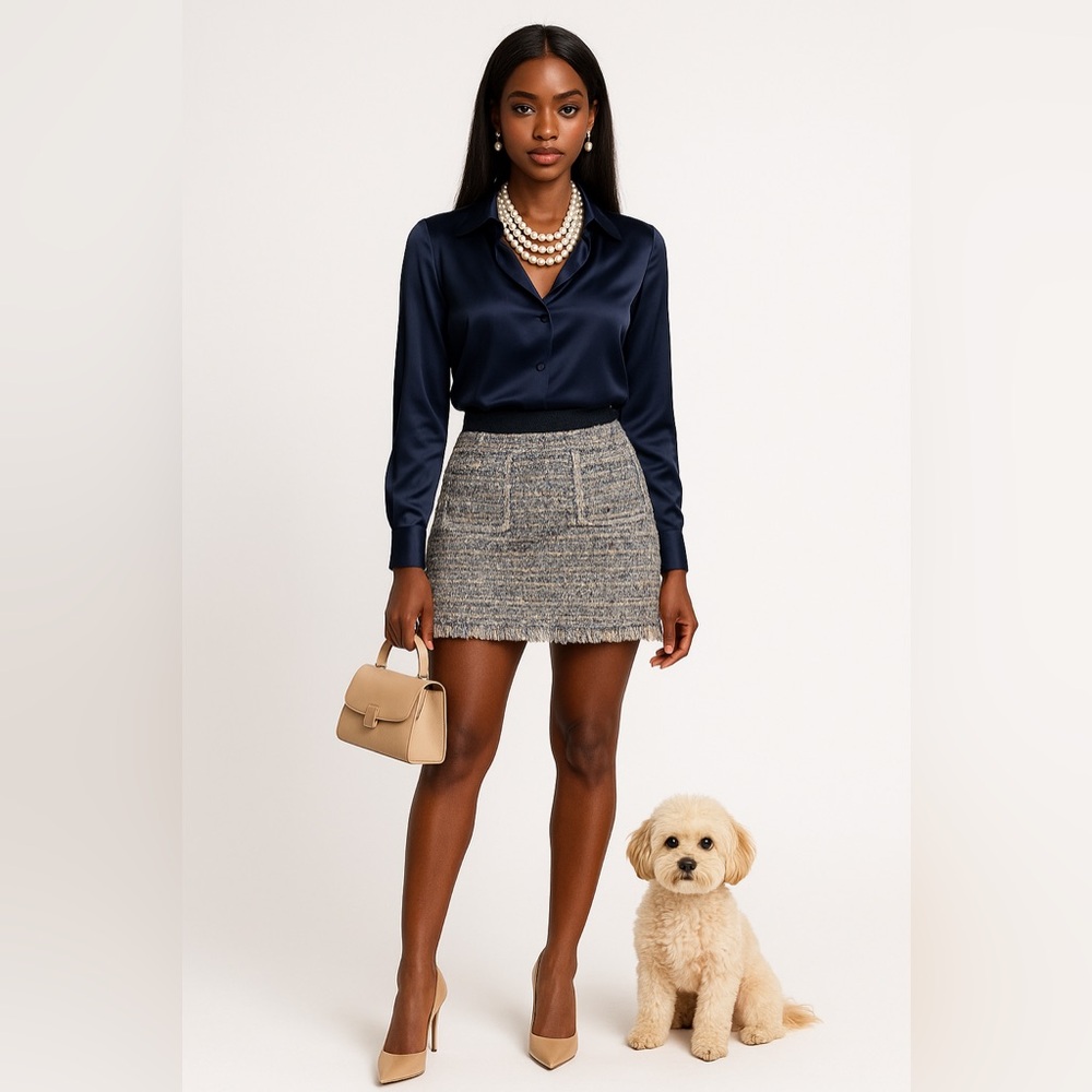 J. Crew Tweed Multicolor Mini Skirt With Distressed Fringe Hem - Size 8